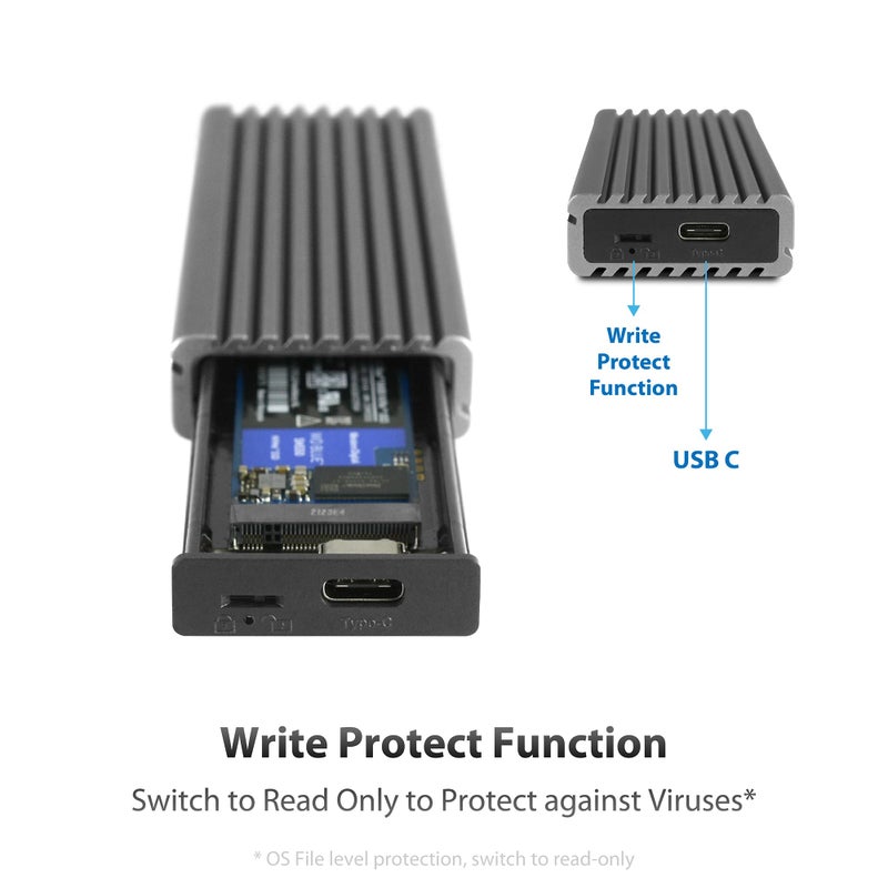 Vantec M.2 Nvme SSD to USB 3.1 Gen 2 Type C Enclosure with C to C Cable, Space Gray Color, ID5 (NST-205C3-SG) - Image 4